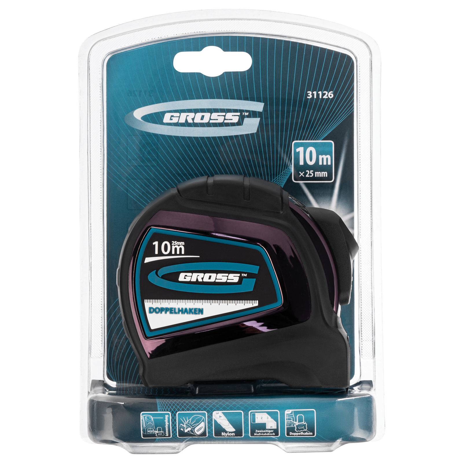 GROSS Метро со двострана скала 10м*25мм авто-стоп